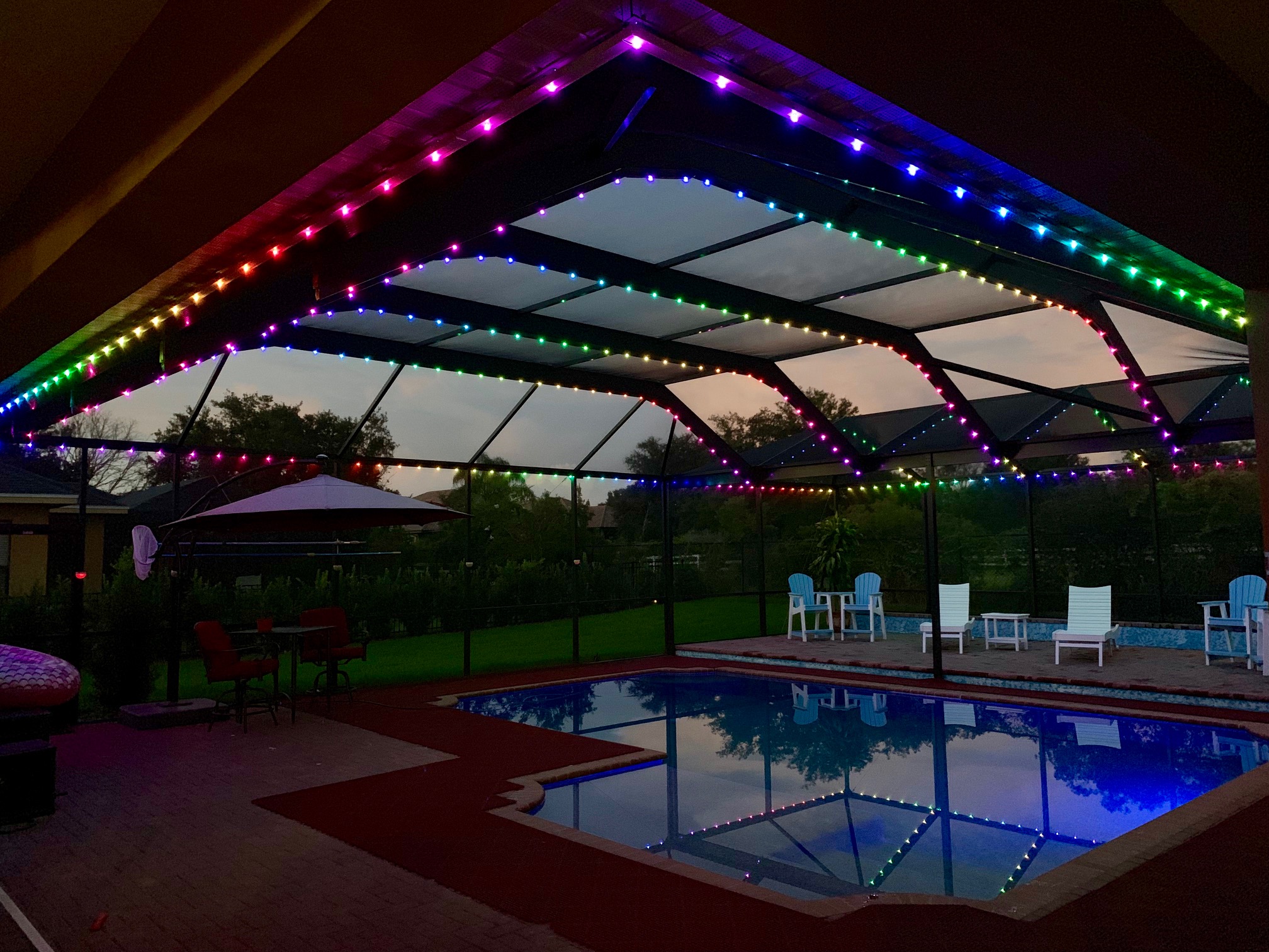Pool & Patio Cages Decks & Docks Permanent, Programmable Christmas and Holiday LED Lighting
